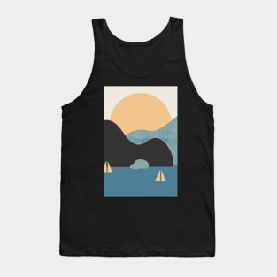 Landscape Art - Mountains Hiking - Sunset Adventure - Blue Lagoon - Seaside Art - Sunrise Mountains Tank Top